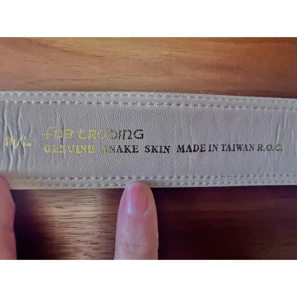 Vintage Genuine Snakeskin Western Belt Boho Cowgirl Cream Python - Picture 5 of 5